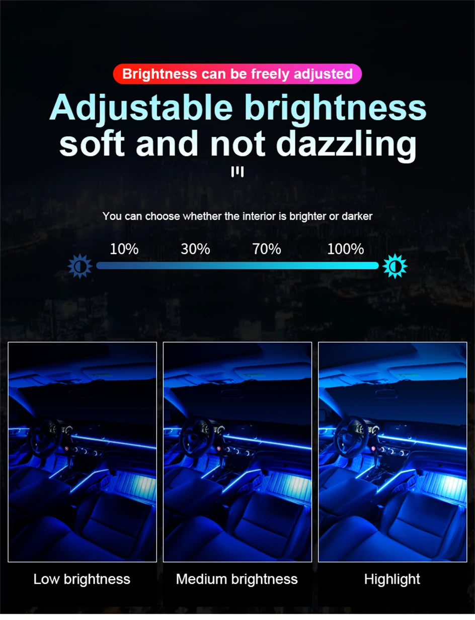 Newest Car LED Dual Zone Hidden Ambient Light Smoke Matt Black Acrylic Strip Symphony Interior Decoration Atmosphere Light Kits
