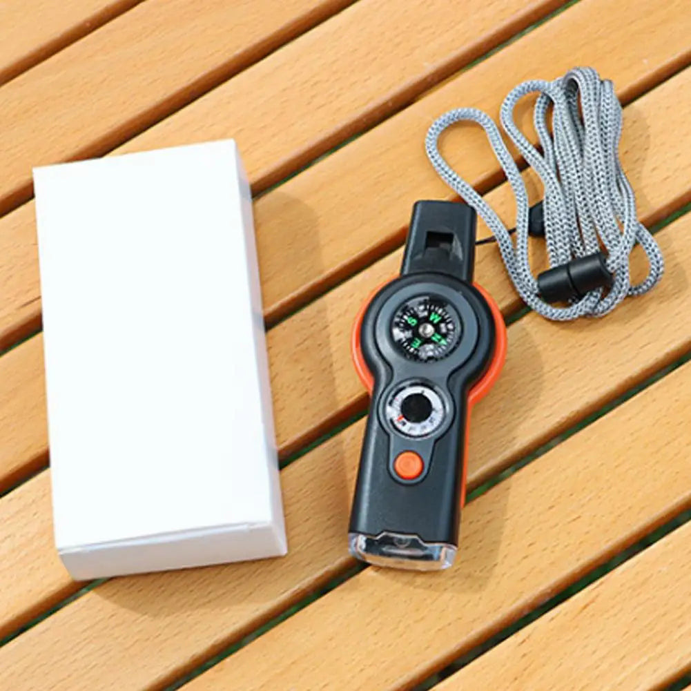 7in1 Emergency Survival Function Whistle Outdoor Multifunctional Survival Whistle with Lanyard Compass Flashlight Camping Hike ﻿