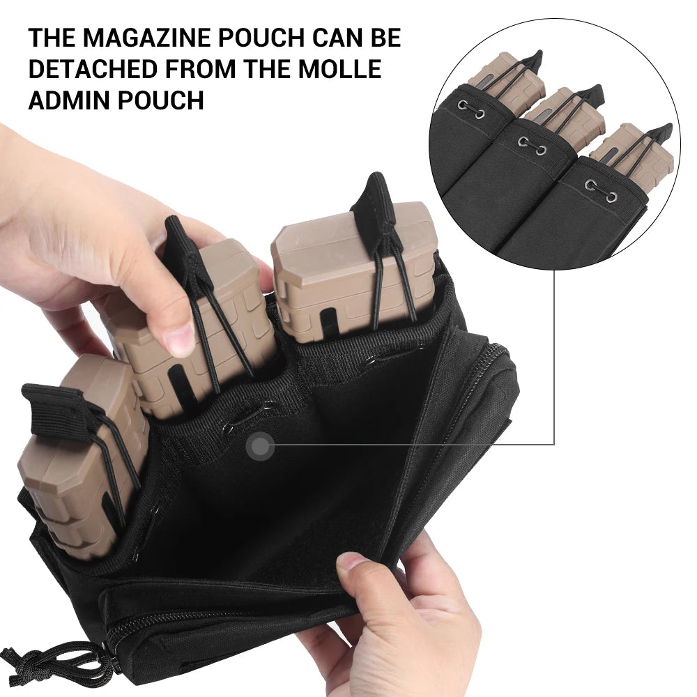 Triple Mag Pouch 5.56/.223 Tactical Magazine Pouch Molle Rifle Chargers Holder Admin Pouch EDC Organizer Detachable Molle Pouch