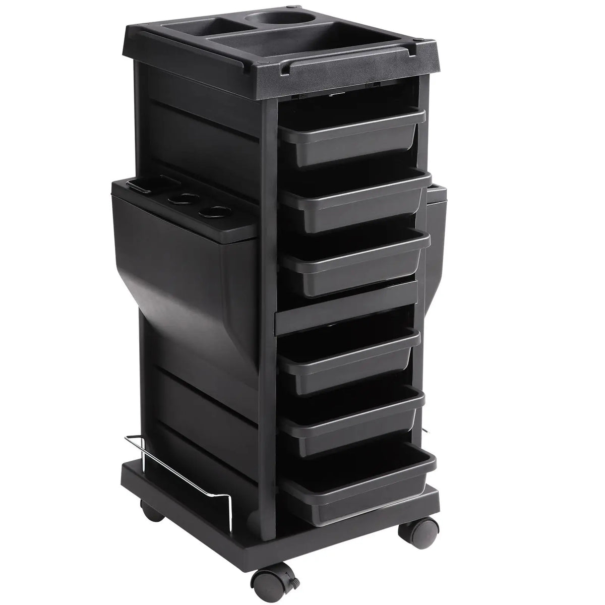 "Lockable Metal Hairdresser Cart with 6 Removable Drawers for Stylists"