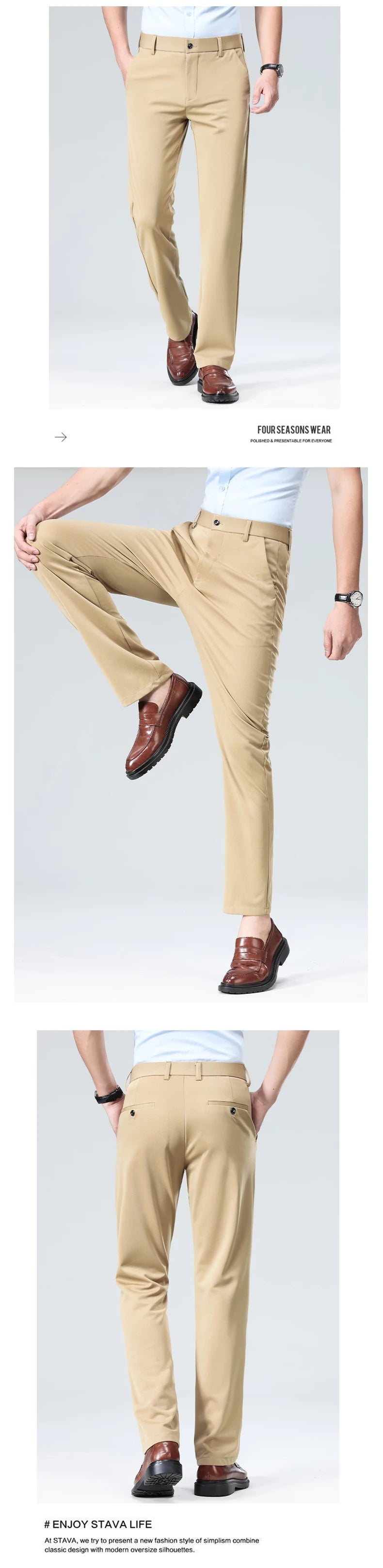 2026 Men's Spring Summer Autumn  Pants Straight Stretch Casual No Trace No Ironing Fabric Silky Cool Feeling Trousers 29-42
