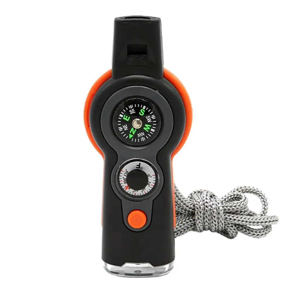 7in1 Emergency Survival Function Whistle Outdoor Multifunctional Survival Whistle with Lanyard Compass Flashlight Camping Hike ﻿