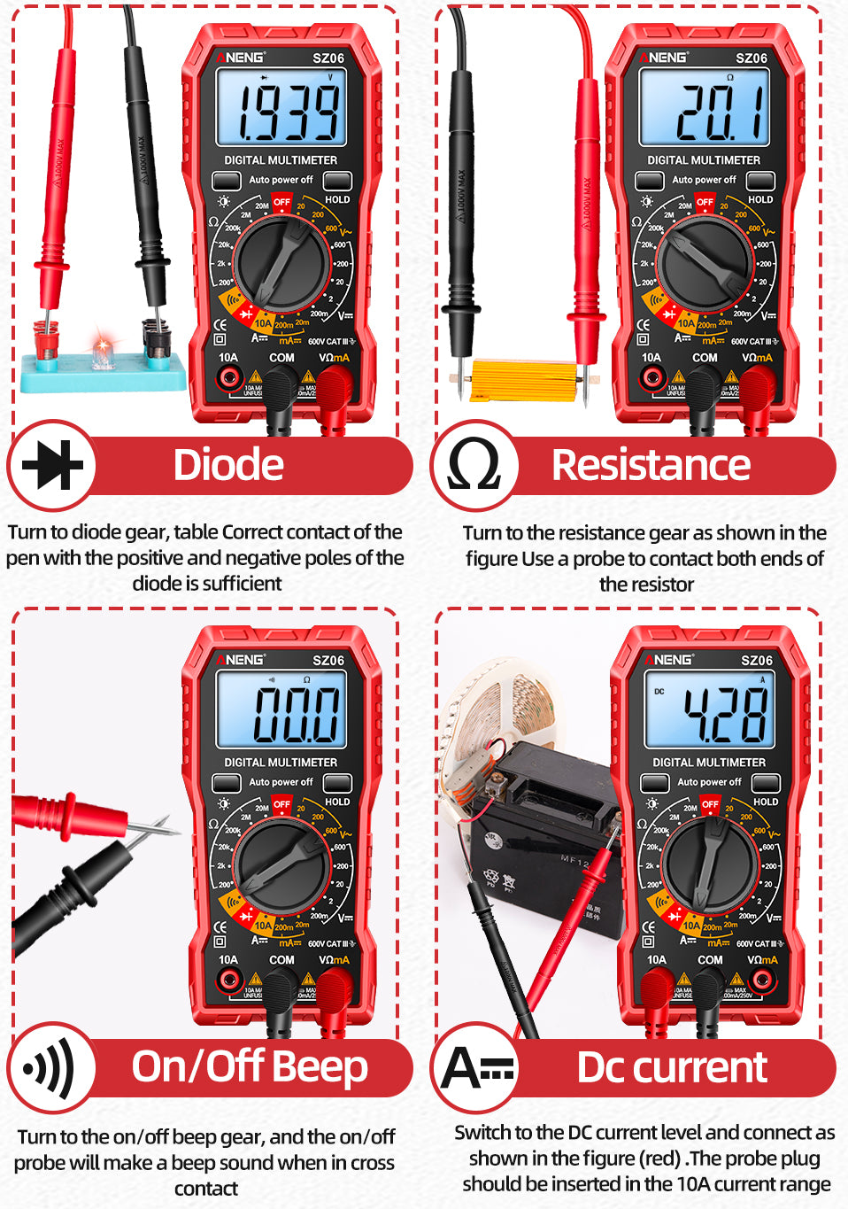 Digital Multimeter ANENG SZ06 AC/DC Ammeter 1999 Counts Multitester 600V Voltmeter Multimetr Voltage Resistance Meter Diode Tool