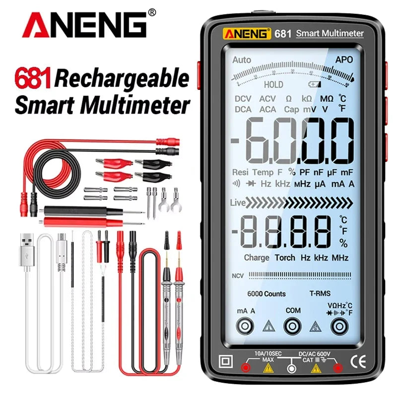 ANENG 681 Smart Digital Multimeter Rechargable AC/DC Voltage Non-contact Voltage Tester Meter LCD Screen Current Tester Tools