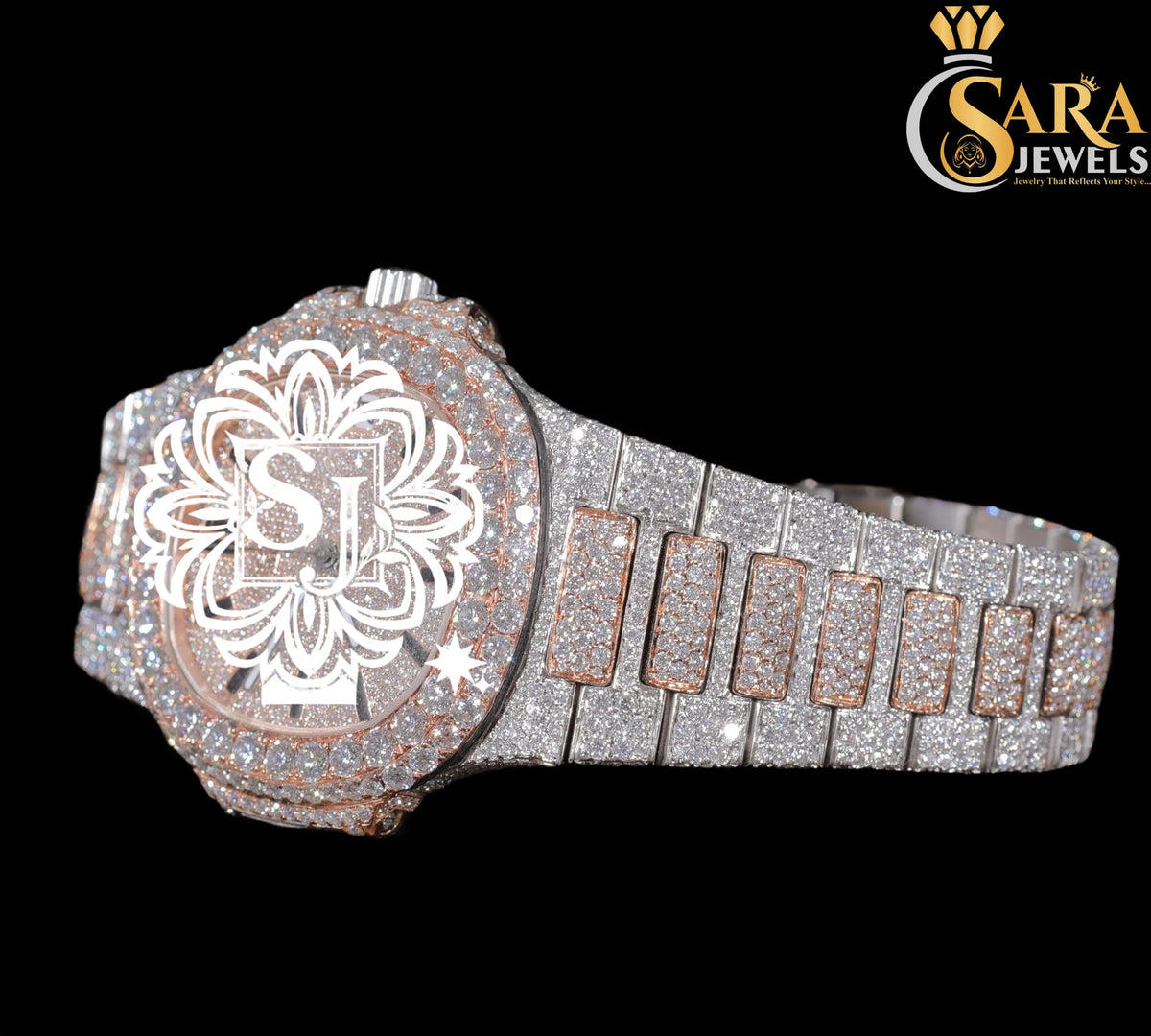 Round Dial Analog Face Personalized Handcrafted Luxury Moissanite Watch / Full Iced Out Hiphop Watch for Everyday Wear
