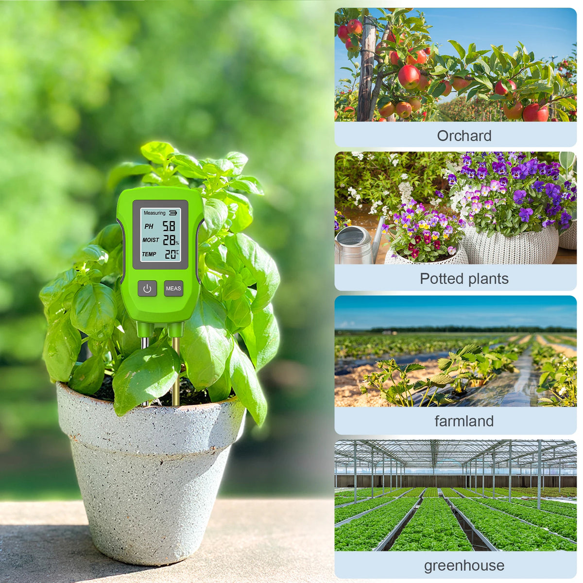 3 in 1 Digital LCD Soil Tester PH/Moisture/Temperature High Accuracy Soil Meter with Backlight for House Plants Garden Lawn Farm