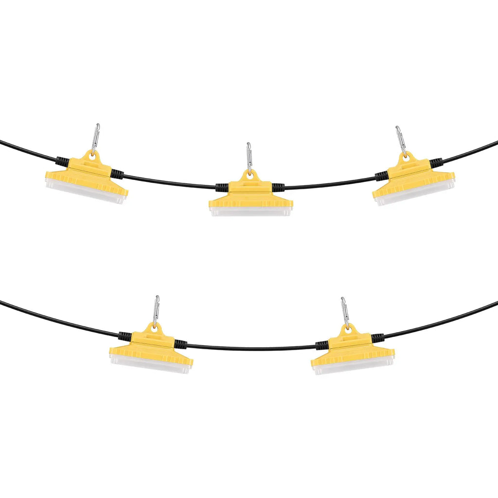 50FT Construction String Lights 75W 7500LM 5PCs Work Light 5000 5500K IP65 Waterproof Hanging Hooks ETL Certified UK Charger AC