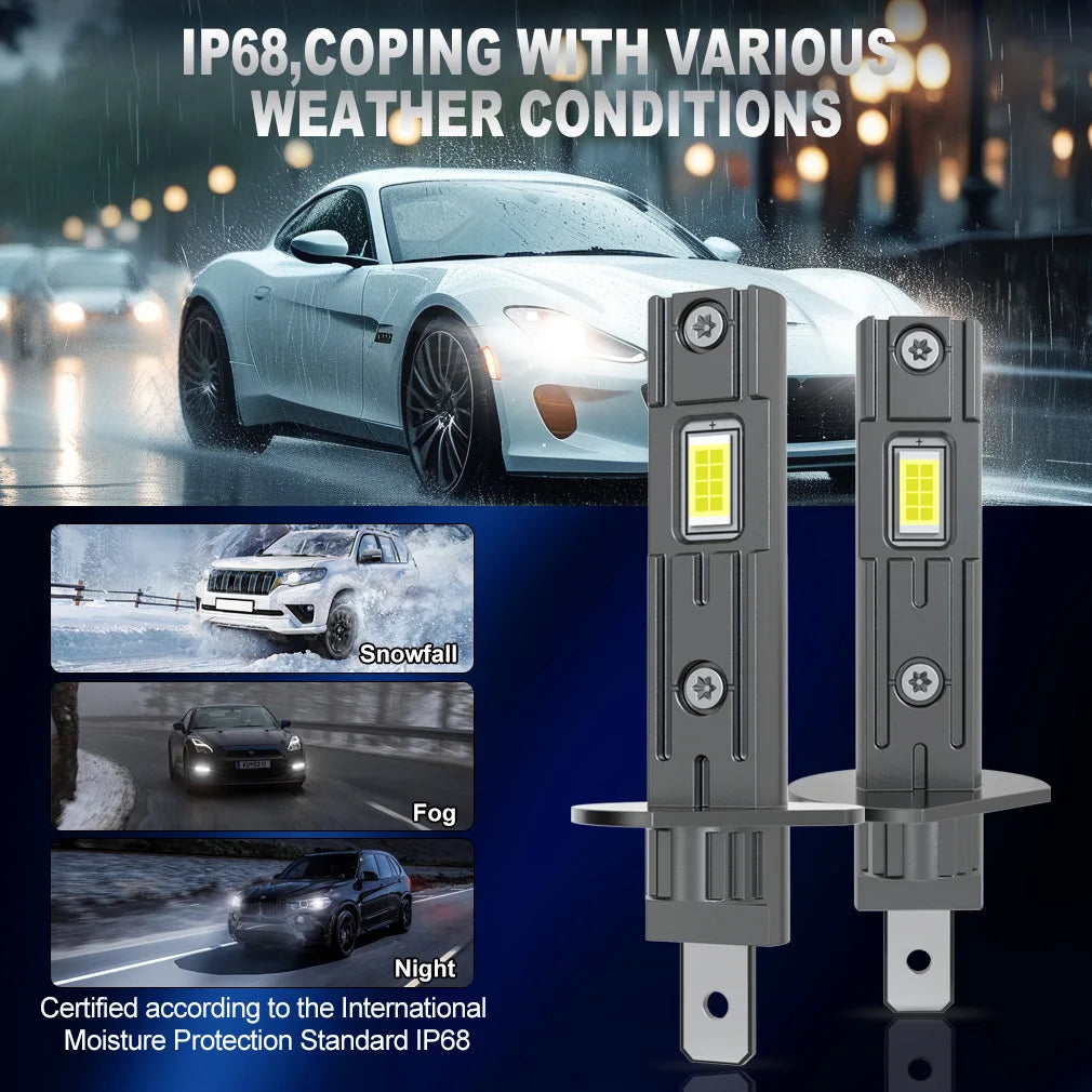 2Pcs H1 H3 Headlight Bulbs Canbus No Error H4 H7 25000LM 70W Auto Mini LED Turbo Bulb For Car 6500K Automobile Lamp Plug & Play