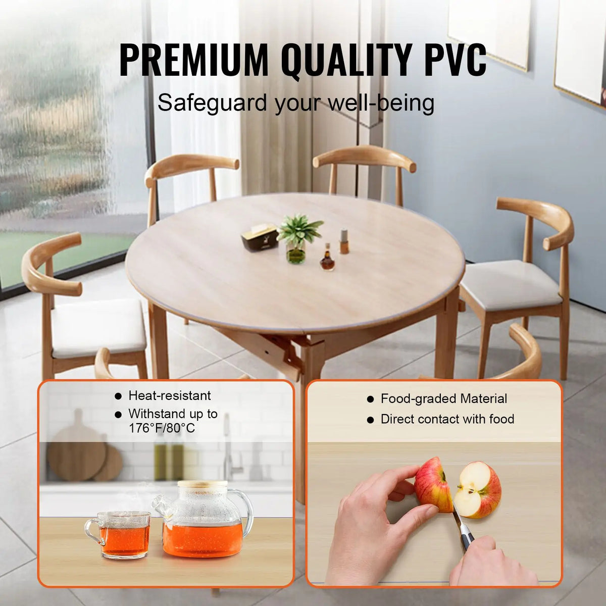 "42 Inch/1068 mm Clear PVC Plastic Waterproof Table Cover 1.5 mm Thick for Desktop Protection"