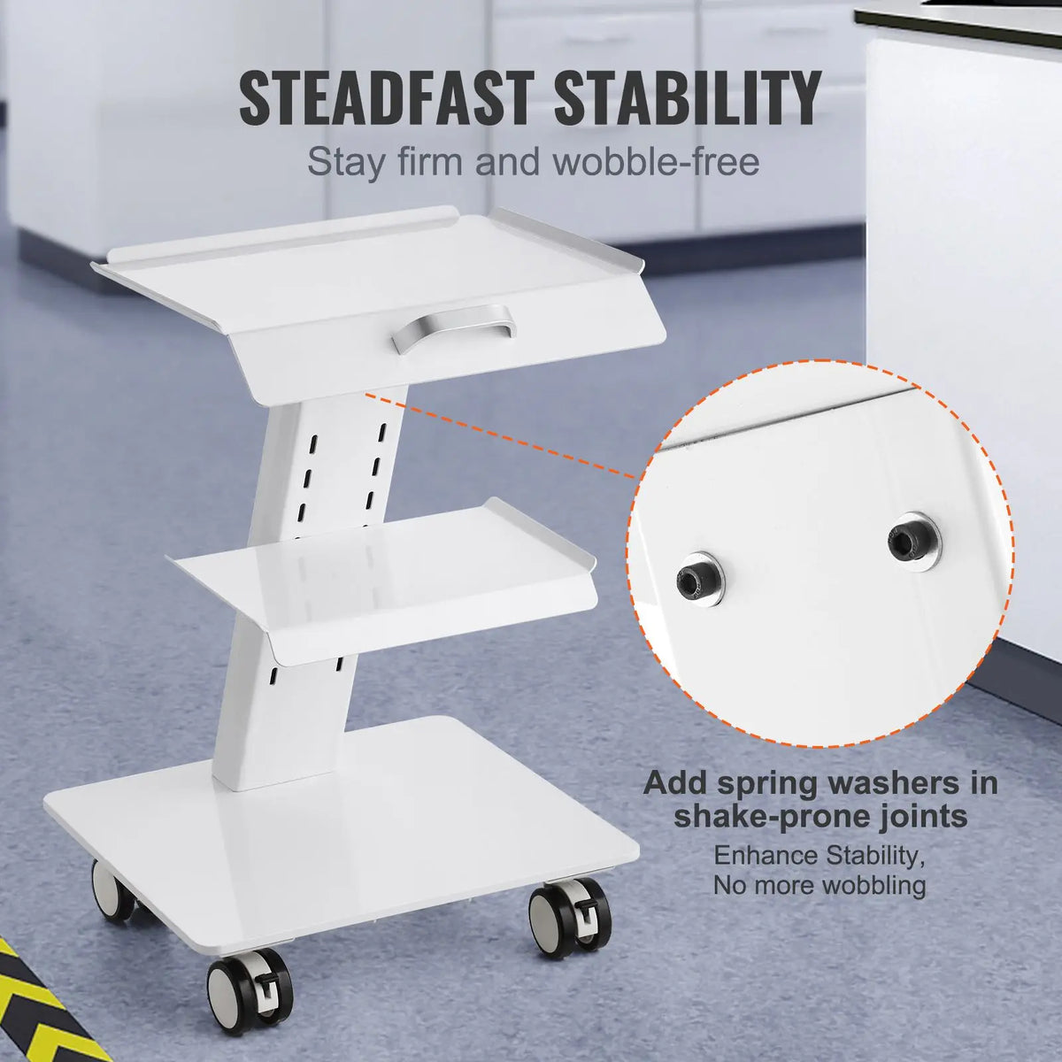 "3-Layer Metal Mobile Rolling Lab Cart with Swivel Wheels & Tray 220 Lbs Weight Capacity for Clinics & Labs"