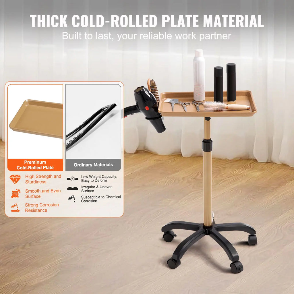 Adjustable 30\"-43\" Metal Salon Tray Cart with 5 Lockable Wheels Cold Rolled Plate Tattoo Tray 2022 SPA Model