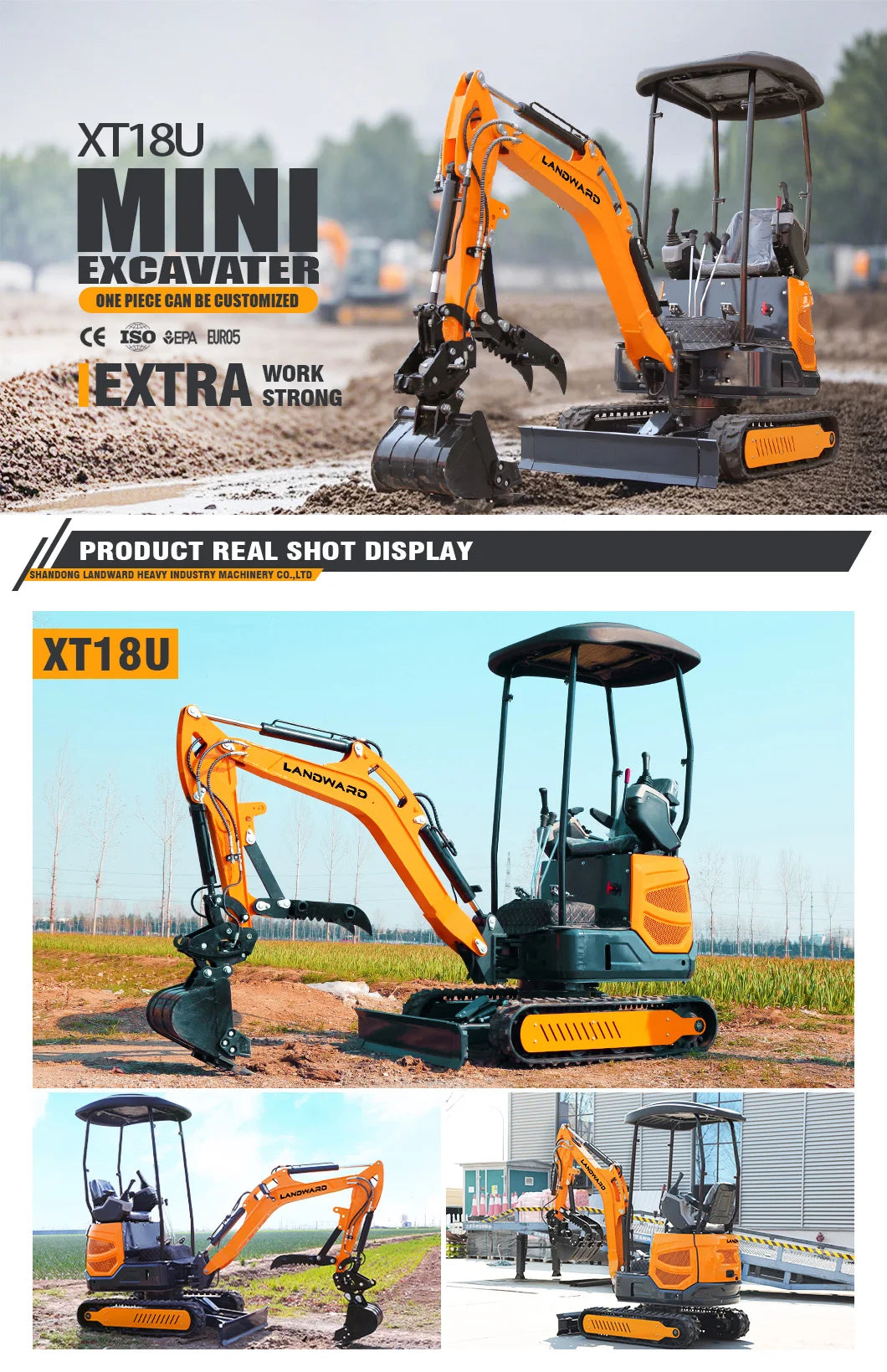 LANDWARD YANMAR Excavator 2.5 Tons Mini Excavator Optional Engine 24HP XT25U Crawler Cab Mini Excavator 3 Tons Euro 5 Customized