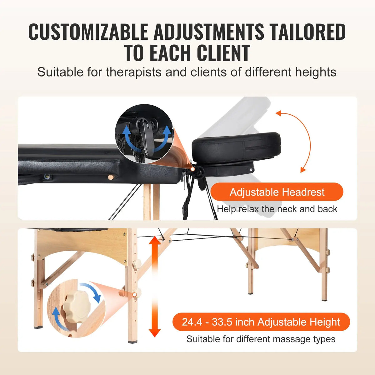 Portable 24\" W 2-Fold Lightweight Massage Table 8 Level Electric Height Adjustment Salon Tattoo Spa Bed Table Electric Feature