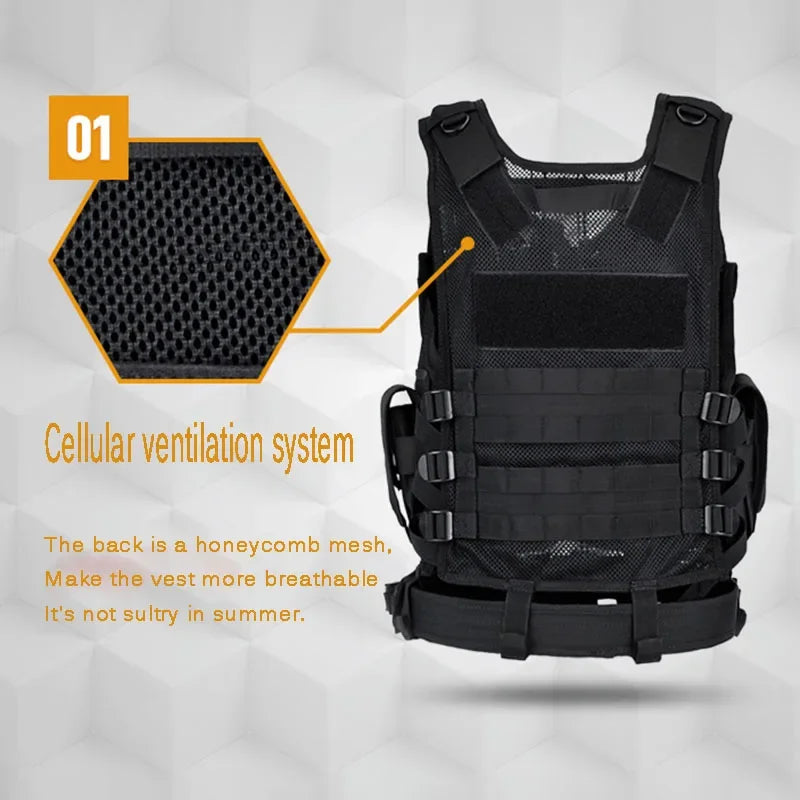 Adjustable Molle Tactical Vest Combat Body Armor Vests Security Guard Hunting Army Outdoor CS War Game Airsoft Training Jacket