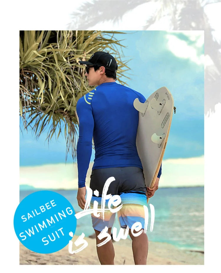 SAILBEE Men UV Protect Swimwear Long Sleeve Swimsuit Mens Rashguard Surfing Rash Guard Surf Shirt For Swimming Sail Drop Ship