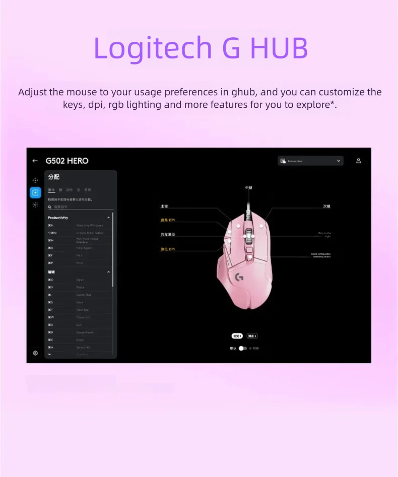 New Logitech G502 HERO Wired Mouse Pink Gaming Mouse 25600DPI Esports Mouse RGB Nebula Series