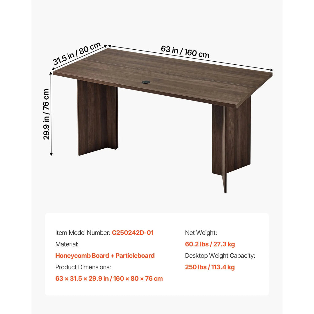 Heavy Duty 63 Executive Desk Large Modern Rectangle Office Table with Cable Connection Hole 250 LB MFC Material for Villas