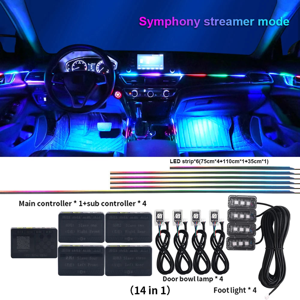 Newest Car LED Dual Zone Hidden Ambient Light Smoke Matt Black Acrylic Strip Symphony Interior Decoration Atmosphere Light Kits