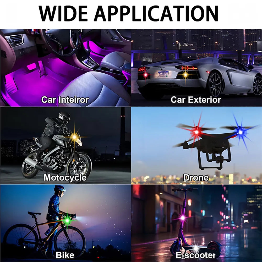 Rechargeable Car LED Light Kit, RGB Color Changing LED Light with Remote Control, Decorative Atmosphere Lamp for Car Motorcycle