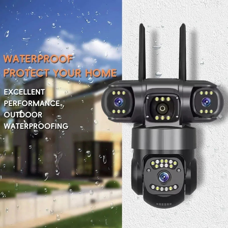 12MP 6K HD Outdoor Surveillance Camera Triple Lenses Triple Screens WiFi Connection Waterproof Night Vision Home Safety Cam