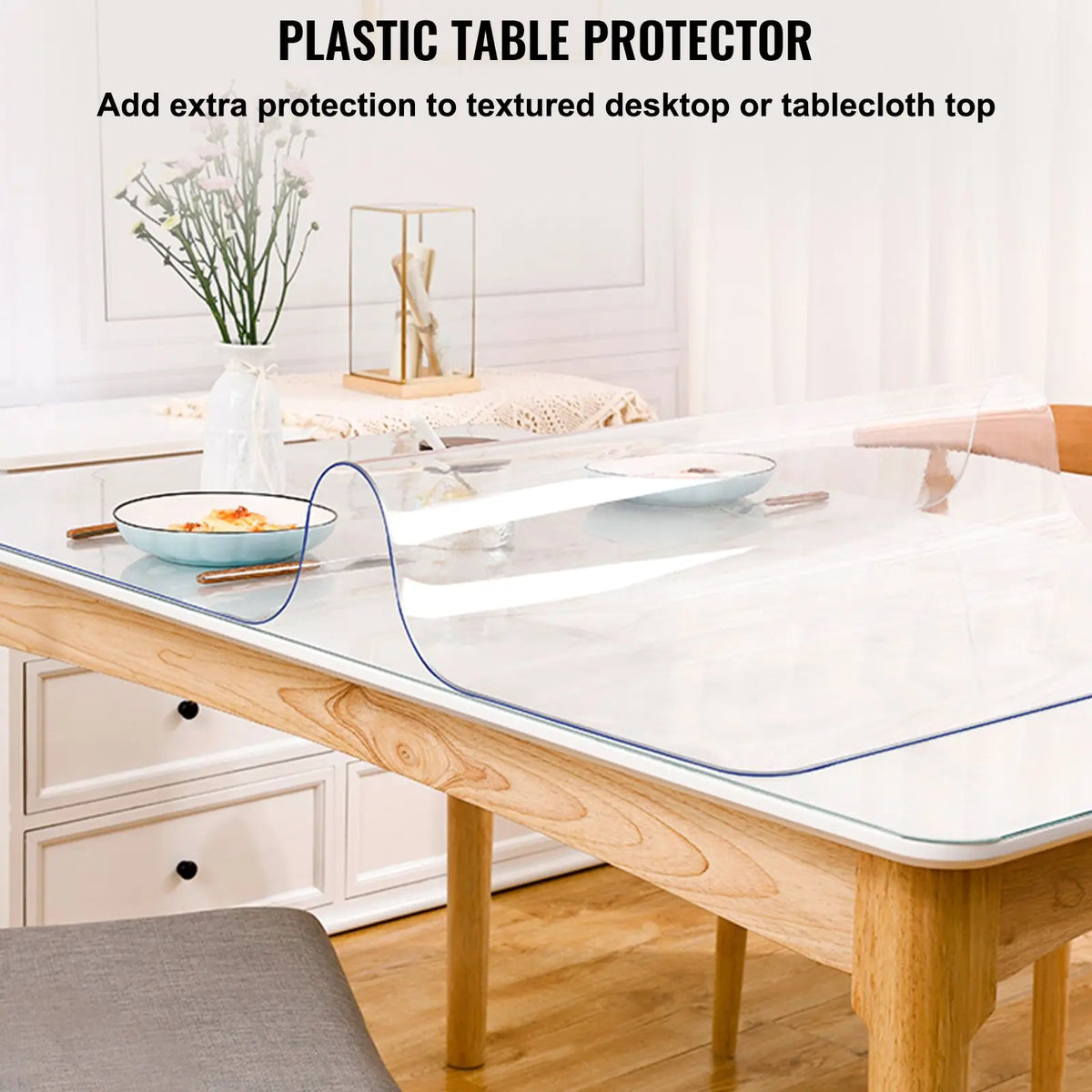 Transparent PVC Rectangle Table Cover 42\"x96\"x0.08\" Clear Desk Mat Water & Oil Proof Furniture Protector