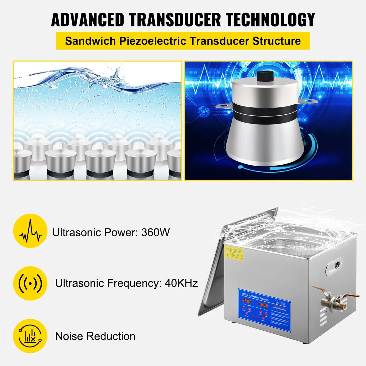 "15L Digital Ultrasonic Cleaner with Timer & Heater (40kHz)-Professional & Electric for Cars (110V)"