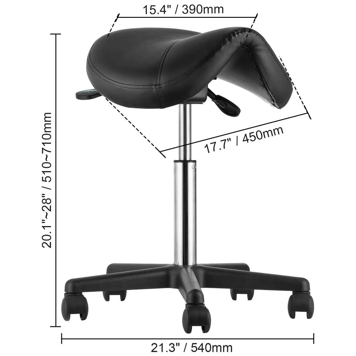"Salon Furniture 400 LBS Capacity Height Adjustable Swivel Saddle Stool with Thickened PU Leather Seat"