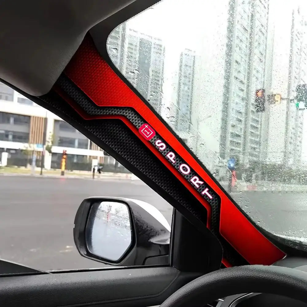 2 Pcs Sporty Pattern Car A-Pillar Stickers Carbon Fiber Black Red Car Interior Stickers Scratch-resistant Self-adhesive