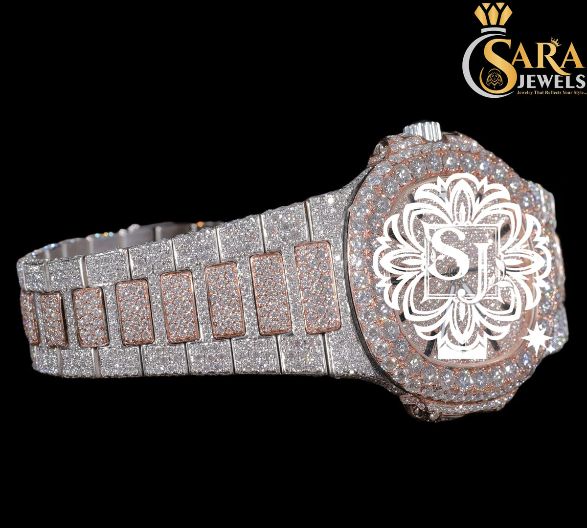 Round Dial Analog Face Personalized Handcrafted Luxury Moissanite Watch / Full Iced Out Hiphop Watch for Everyday Wear