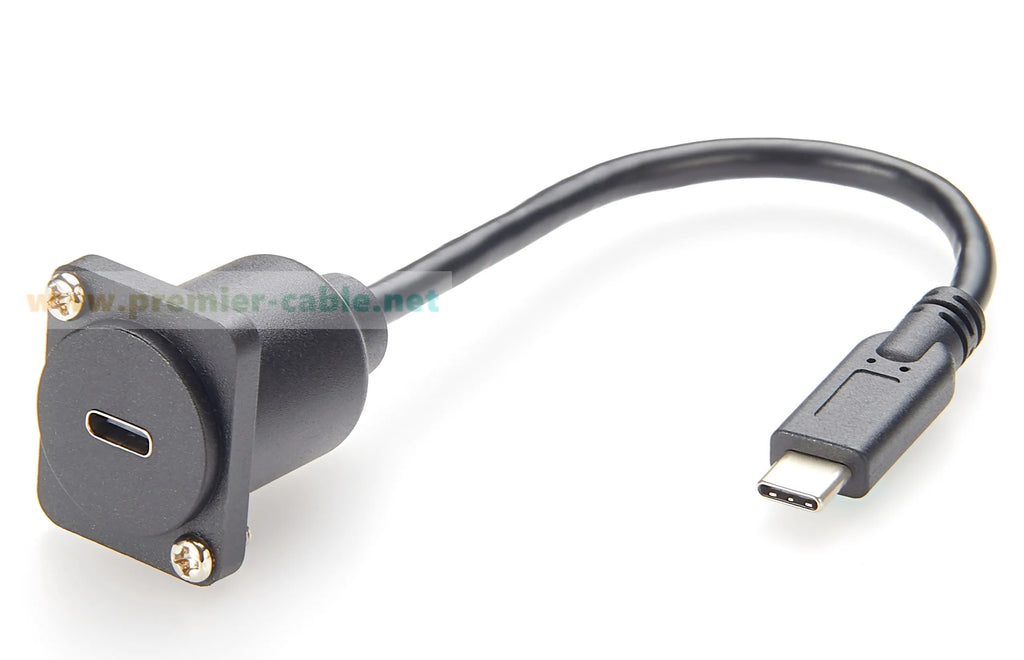D-Type USB 3.1 C Male to Female Extension Cable Flange Chassis Panel Mount Bulkhead USB Type C Adapter 10Gbps Data Transfer