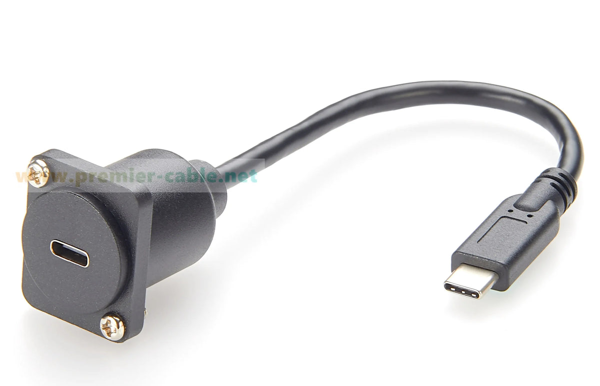 D-Type USB 3.1 C Male to Female Extension Cable Flange Chassis Panel Mount Bulkhead USB Type C Adapter 10Gbps Data Transfer