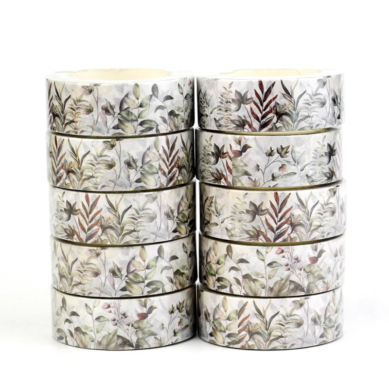 2023 NEW 1PC 10M Decor More Neutral Leaves Grid Washi Tape Set for Scrapbooking Journaling Adhesive Masking Tape Cute Stationery
