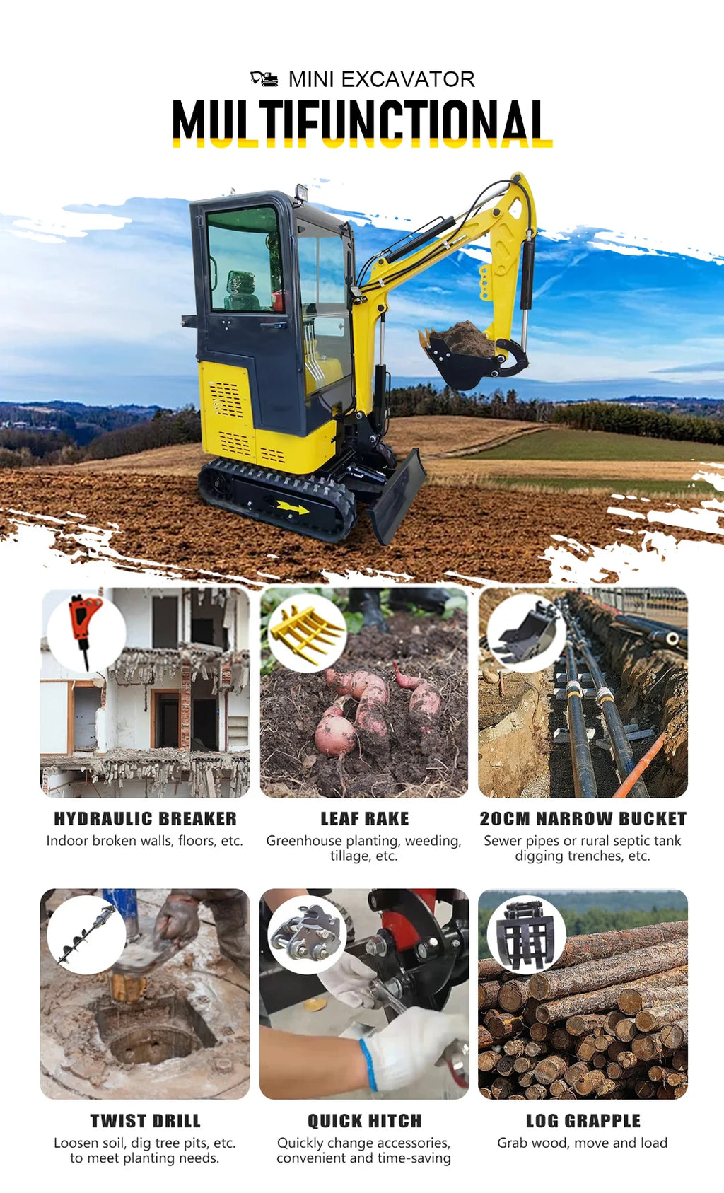 Multifunction 1.2 Tons Powerful Engine Customized Multifunction Can Use A Variety Of Accessories Mini Excavator Home Version