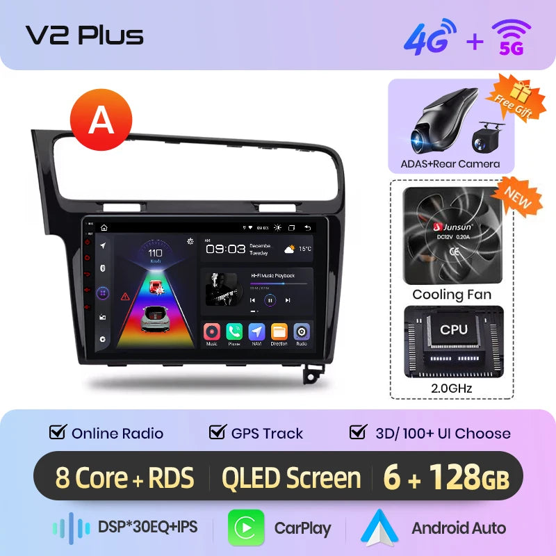 Junsun AI 4G LTE Wireless CarPlay Android Auto Car Radio For VW Volkswagen Golf 7 2013 2014 2015-2017 GPS Navi BT DSP RDS FM
