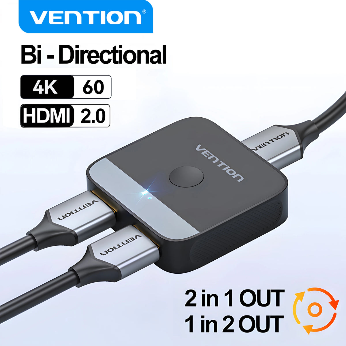 Vention New HDMI 2.0 Splitter Switch 2 in 1 4K@60Hz HDMI Bi-Directional Switcher Converter Monitor Adapter for PS5 Xbox Laptop