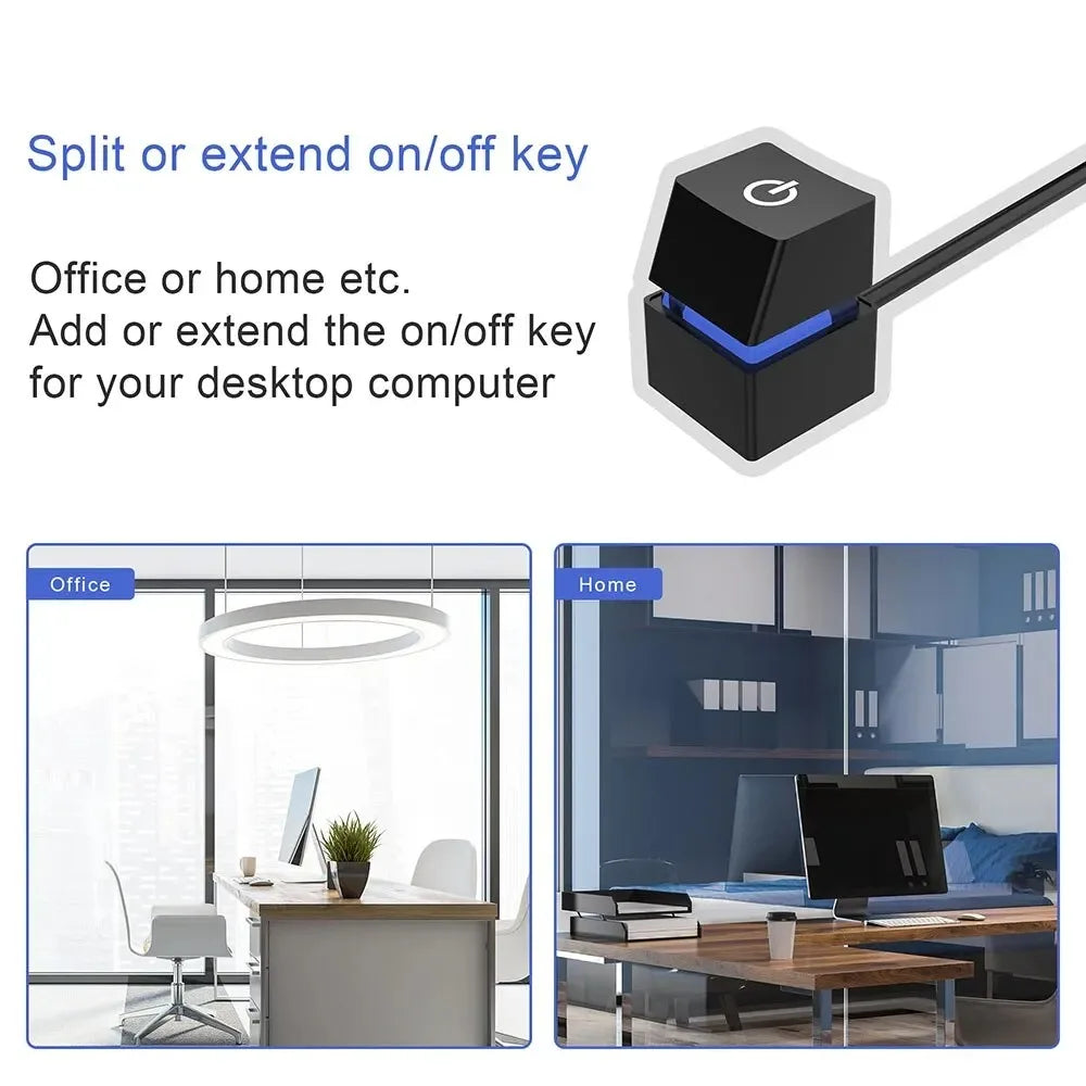 TEUCER Desktop Switch 2m Colorful LED Lights PC Motherboard External Start Power On/Off Button Extension Cable for Office Home