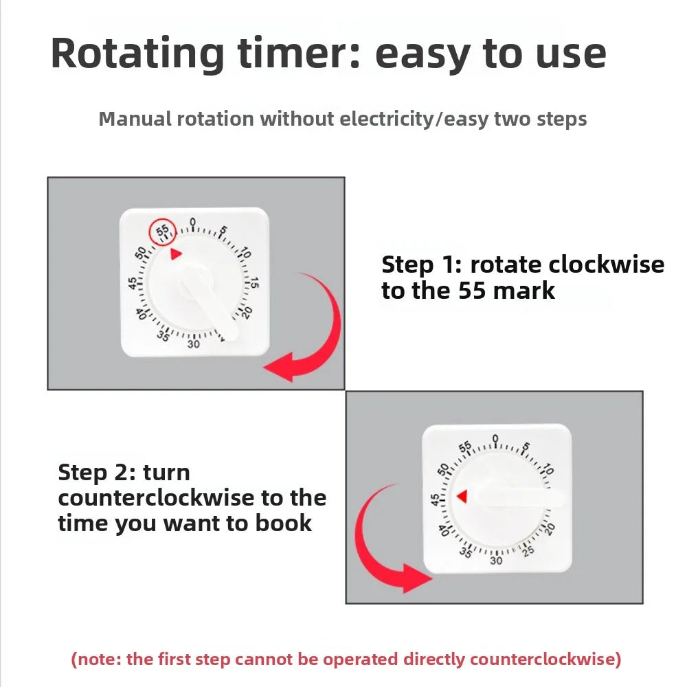 Kitchen Timer, Mechanical Rotary Timer, Student Problem-solving, Cute Kitchen Creative Square Alarm Clock, No Battery Required