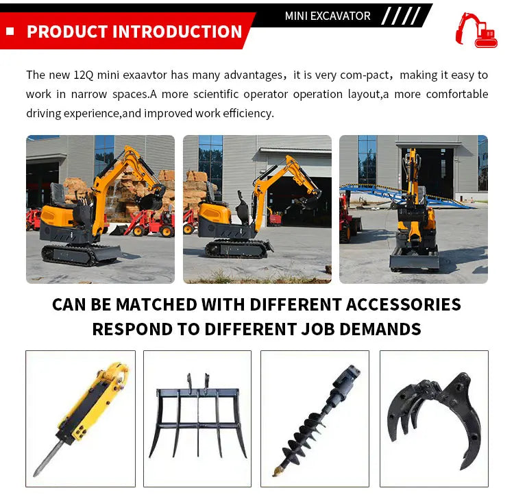 Custom Mini 1.2 Ton Excavator Euro 5 Engine CE Certified Compact Digger for Construction and Farm Use