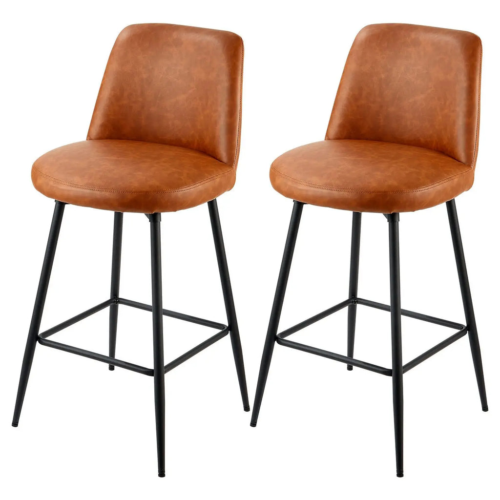 Set of 2 27-Inch Counter Height Swivel Bar Stools Modern PU Leather with Armrest Metal Backrest Legs for Home Commercial Use