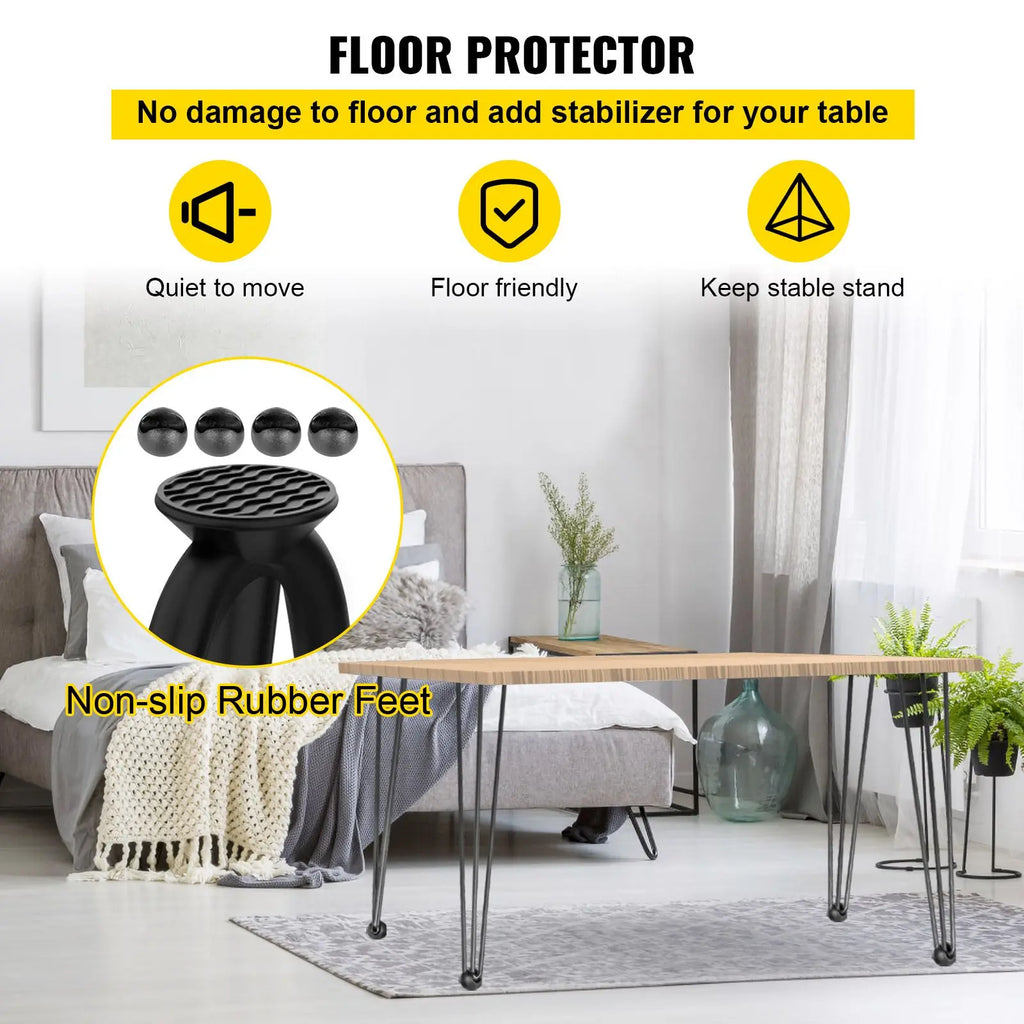 24\" Black Hairpin Table Legs Set of 4 880lbs Load Capacity (220lbs Each) Hairpin Desk Legs 3 Rods Bench Desk Dining for Parks