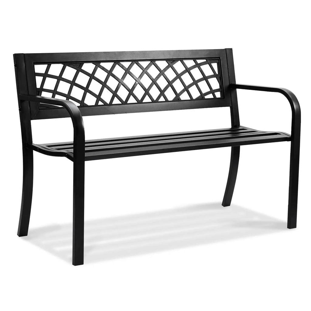 46-Inch Outdoor Garden Bench with Backrest Steel and Wood 480 Lbs Load Capacity for Parks and Outdoors