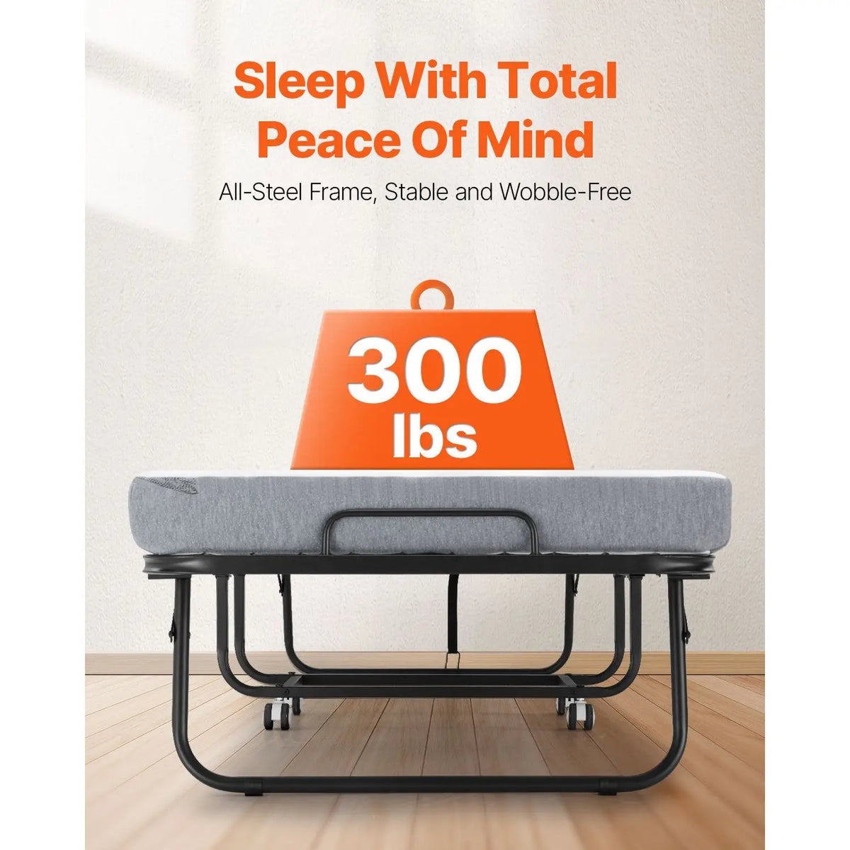 31 in X 75 in Folding Bed with 4 in Mattress Twin Size Rollaway Bed Sturdy Metal Frame with Memory Foam for Hotels