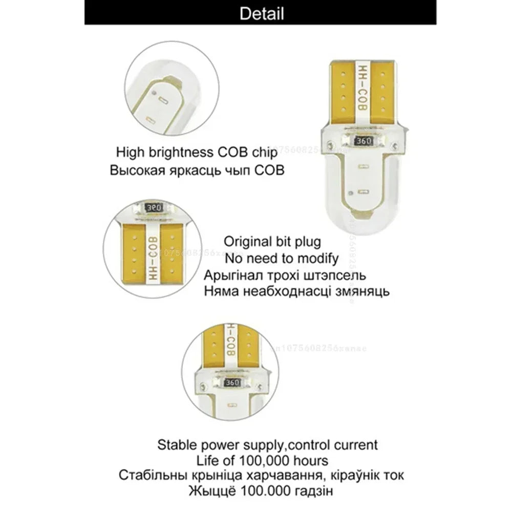 10pcs Car Interior Lamps T10 194 168 W5W COB 4 SMD LED CANBUS Silica Bright White Clearance License Light Bulbs Car Lights