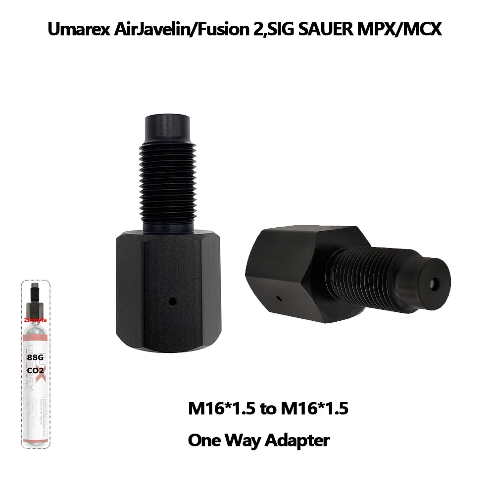 CO2 One Way Adapter Saver Adaptor Fits 88Gram 90G M16*1.5 Threads Input to Output Black