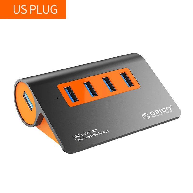 ORICO USB3.1 Gen2 HUB Aluminum USB HUB PC Splitter 10Gbps Super Speed With 12V Power Adapterfor MacBook PC Computer Accessories