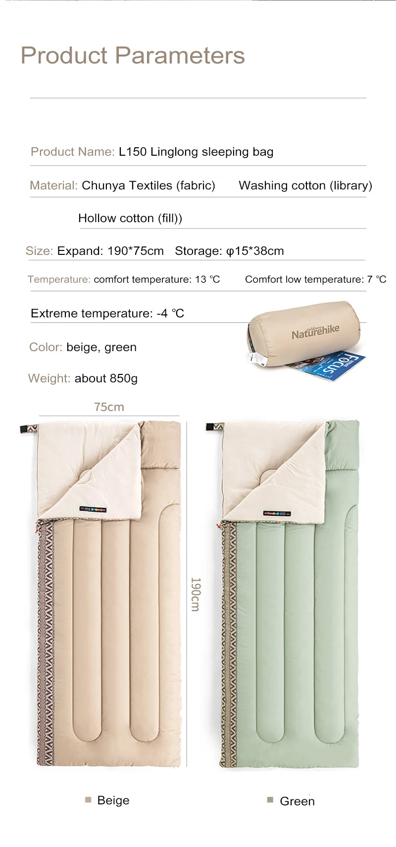 Naturehike Camping Sleeping Bag L150 Ultralight Summer Spring Fall Outdoor Sleeping Bag Spliceable Camping Gear Essentials