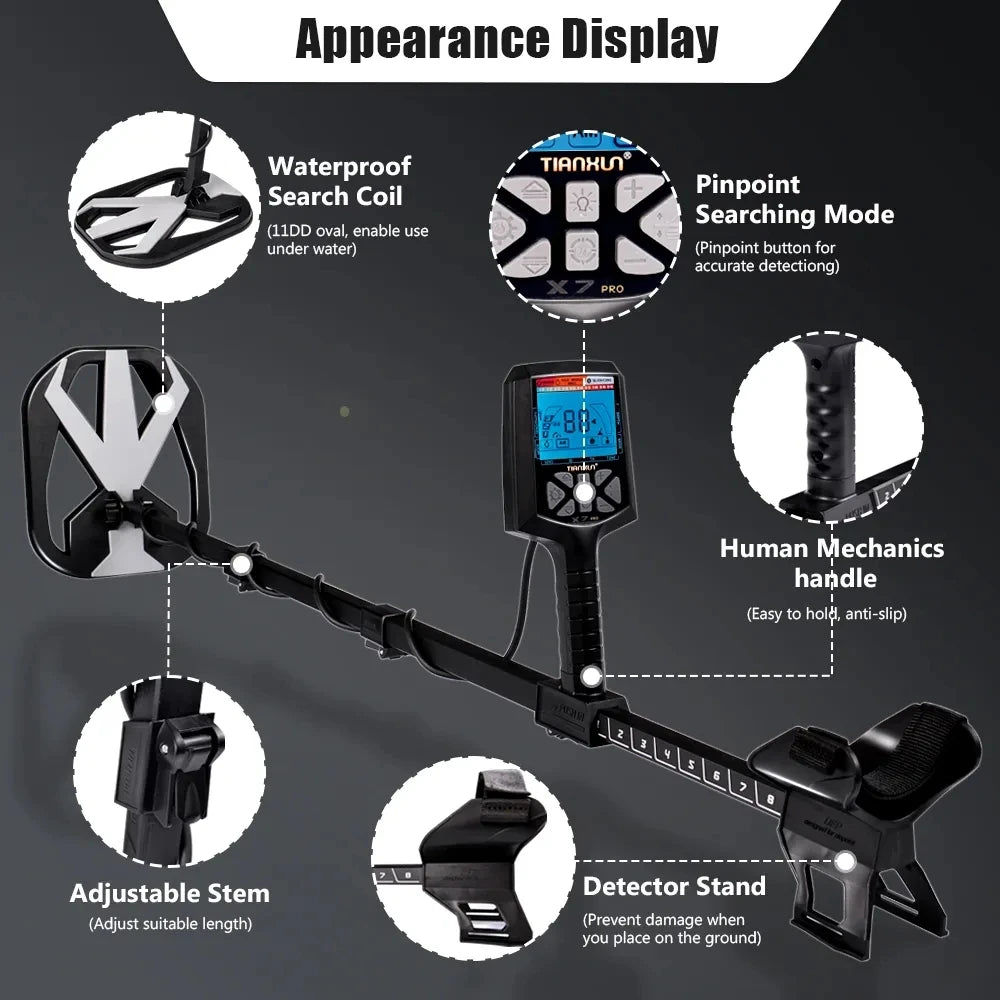 TIANXUN X7 Pro Underground Metal Detector High Sensitivity Metal Hunter Gold Digger Treasure Hunter Depth 2.5m Finder