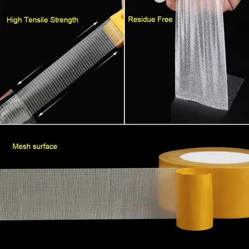 1Pc Super Thin Grid Double Sided Adhesive Tape Heavy Duty Waterproof Translucent Mesh Traceless Strong Fixing Adhesive Sticker
