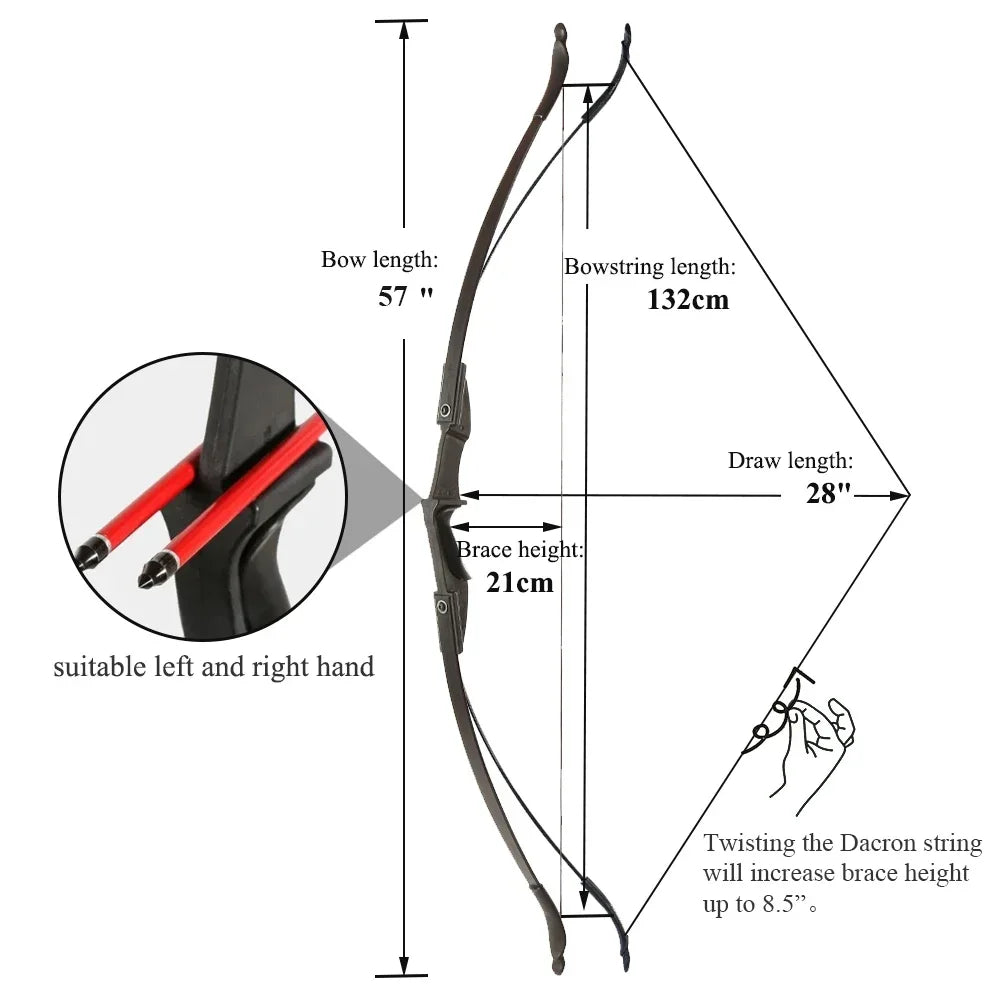 Archery Recurve Bow for Right/Left-Handed Outdoor Hunting Sports Shooting 57inch 30-40 Ibs Take-down Bow Archery Target