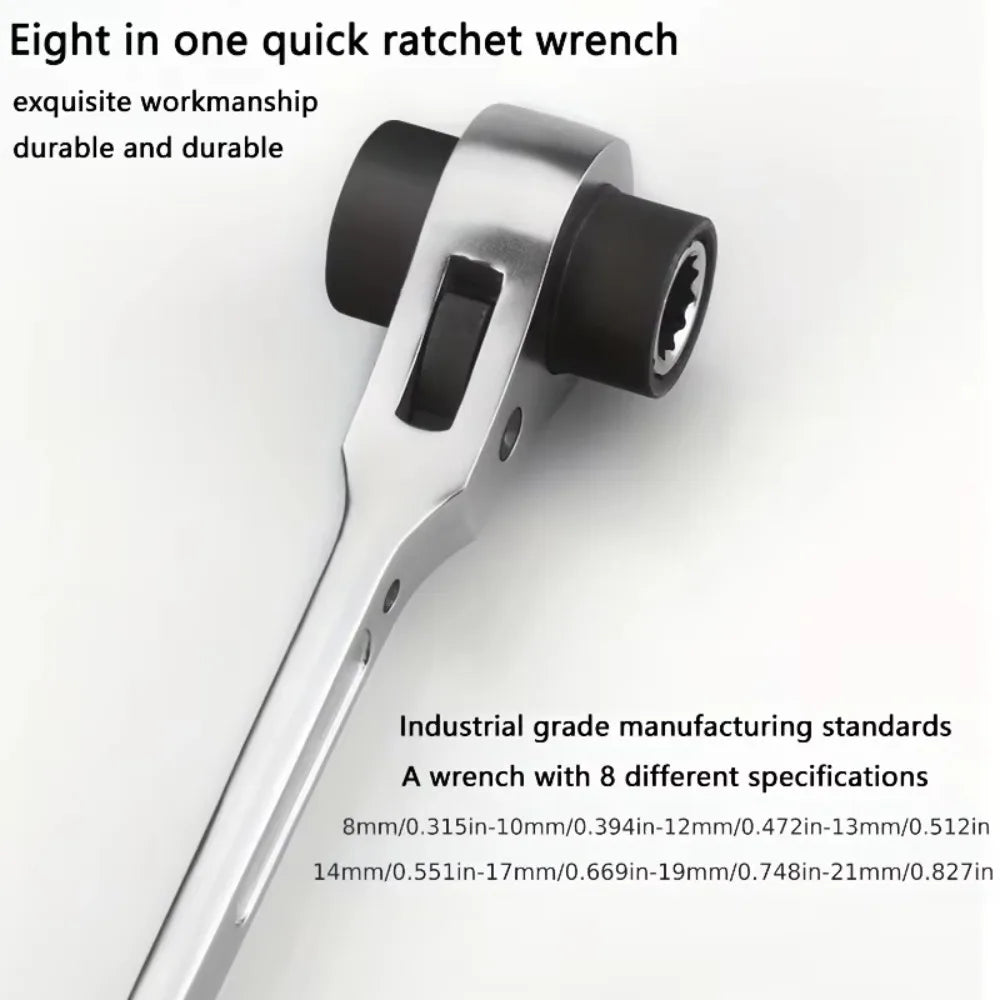 1pc 8 in 1 Dog Bone Ratchet Wrench Set, Double-Sided Automatic, Adjustable Steel, Multifunctional, Very Useful, for Easy Work